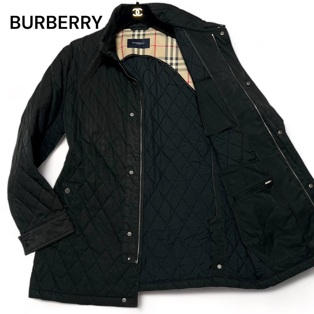 最高級◎Lサイズ!! バーバリー【王者の風格】BURBERRY LONDON ノバチェック キルティング スタンドカラー コート 牛革 ブラック◎メンズ_画像1