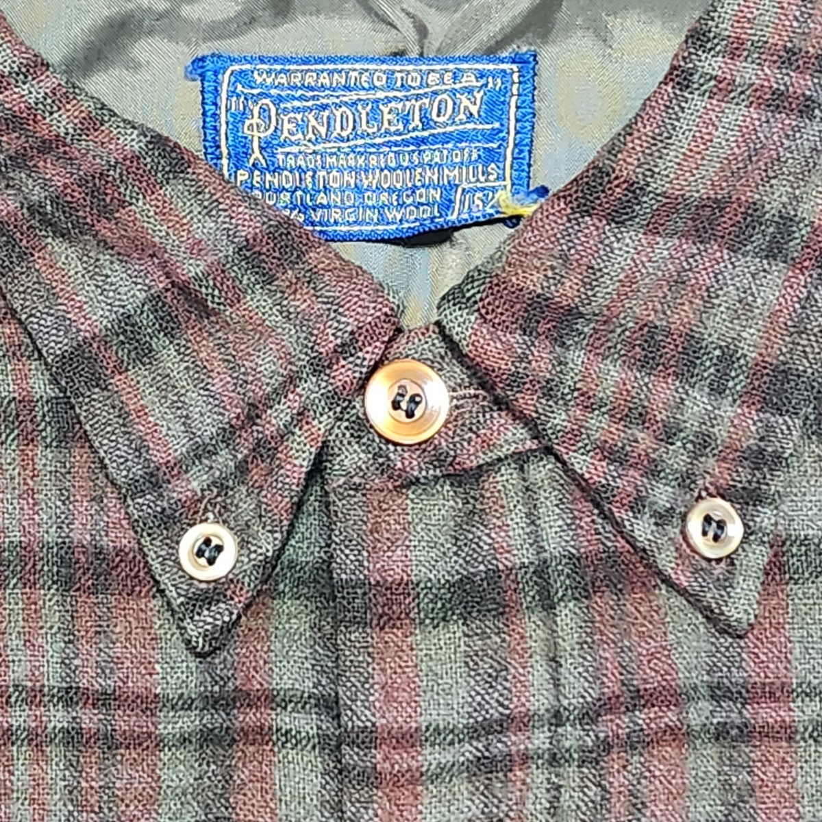 60S PENDLETON ペンドルトン ウールシャツ ボタンダウン ビンテージ USA 古着 長袖シャツ ブラウン チェック M_画像3