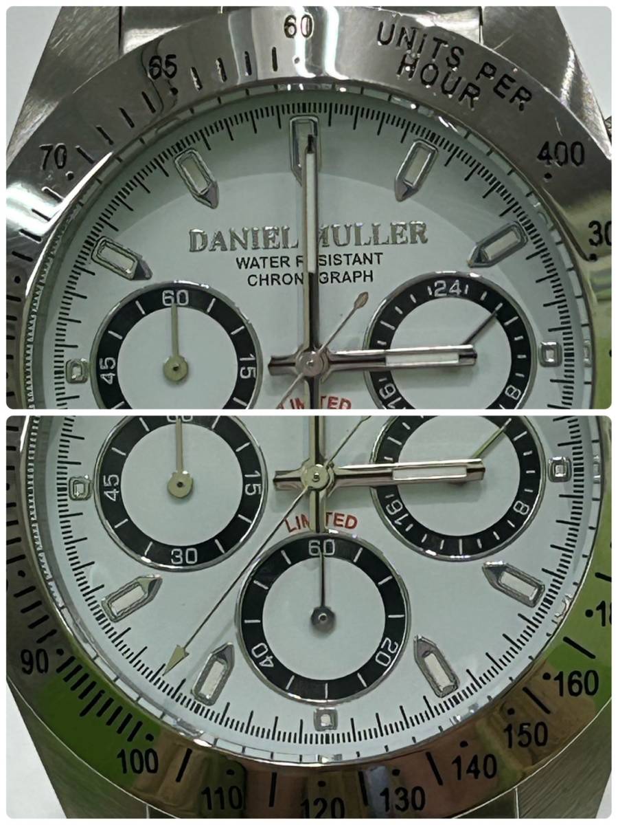 【D1831SS】DANIEL MULLER DM-2003 LIMITED ダニエルミューラー クロノグラフ 腕時計 白文字盤 不動 クォーツ ストップウォッチ ホワイト_画像4