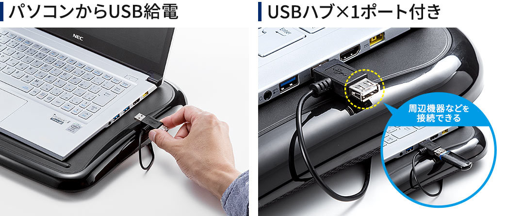 【ほこり多い】サンワサプライ　クーラーパッド　膝上ノートクーラー　USB給電　15.6型ワイド対応　クッション付き_参考画像