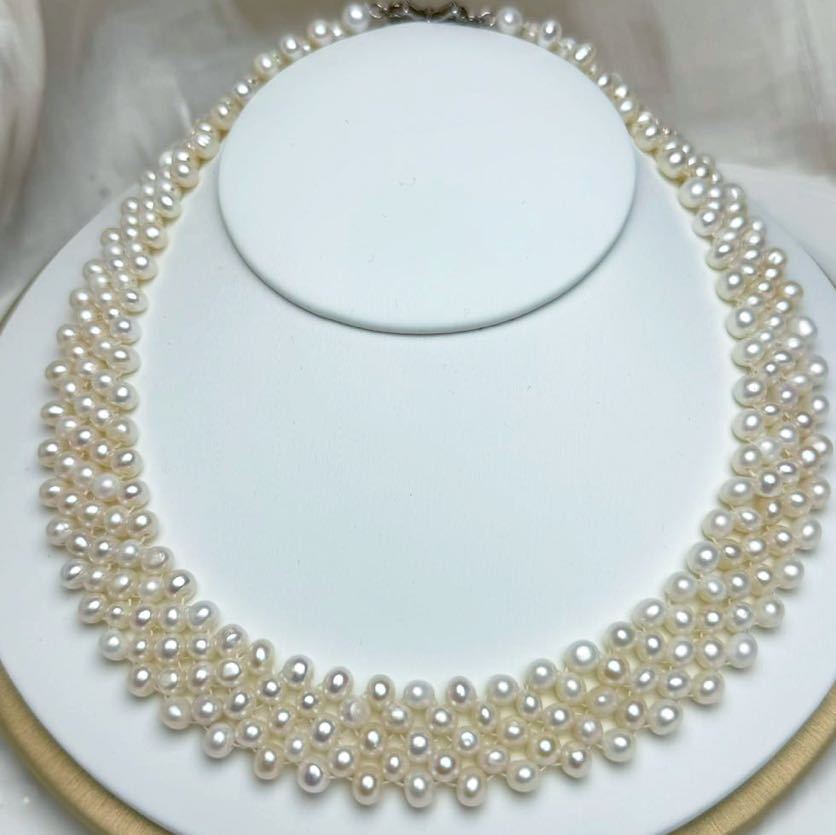 本真珠ネックレス5mm 五連　天然パールネックレス40cm Pearl jewelry necklace_画像2