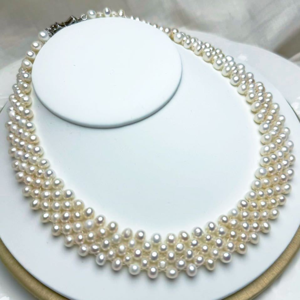 本真珠ネックレス5mm 五連　天然パールネックレス40cm Pearl jewelry necklace_画像1