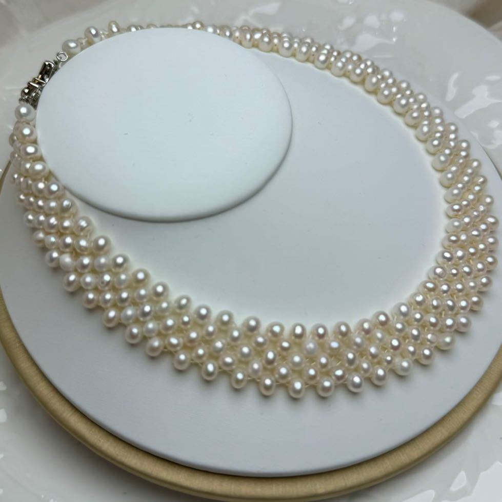本真珠ネックレス5mm 五連　天然パールネックレス40cm Pearl jewelry necklace_画像3