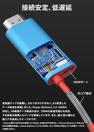 【国内正規品】MATECH Switch Combo HDMI ケーブル 3in1（HDMI/Type-C/PD100W充電)【ドック不要/テレビ出力/解像度4K(30Hz) (ブラック(2M))
