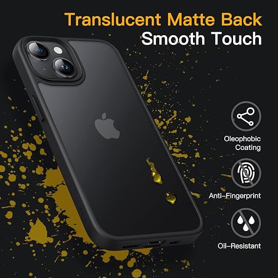 iPhone 13 Mini マットケース iPhone 13 Mini 5.4インチ 耐衝撃性ミリタリーグレードの落下防止 つや消しの半透明 (ブラック)