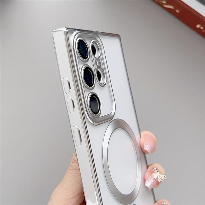 スマホケース　高級メッキマットクリア磁気ケース用　Samsung S23 Ultra S22 Plusカメラレンズ　ガラスワイヤレス充電ソフトカバー_画像5