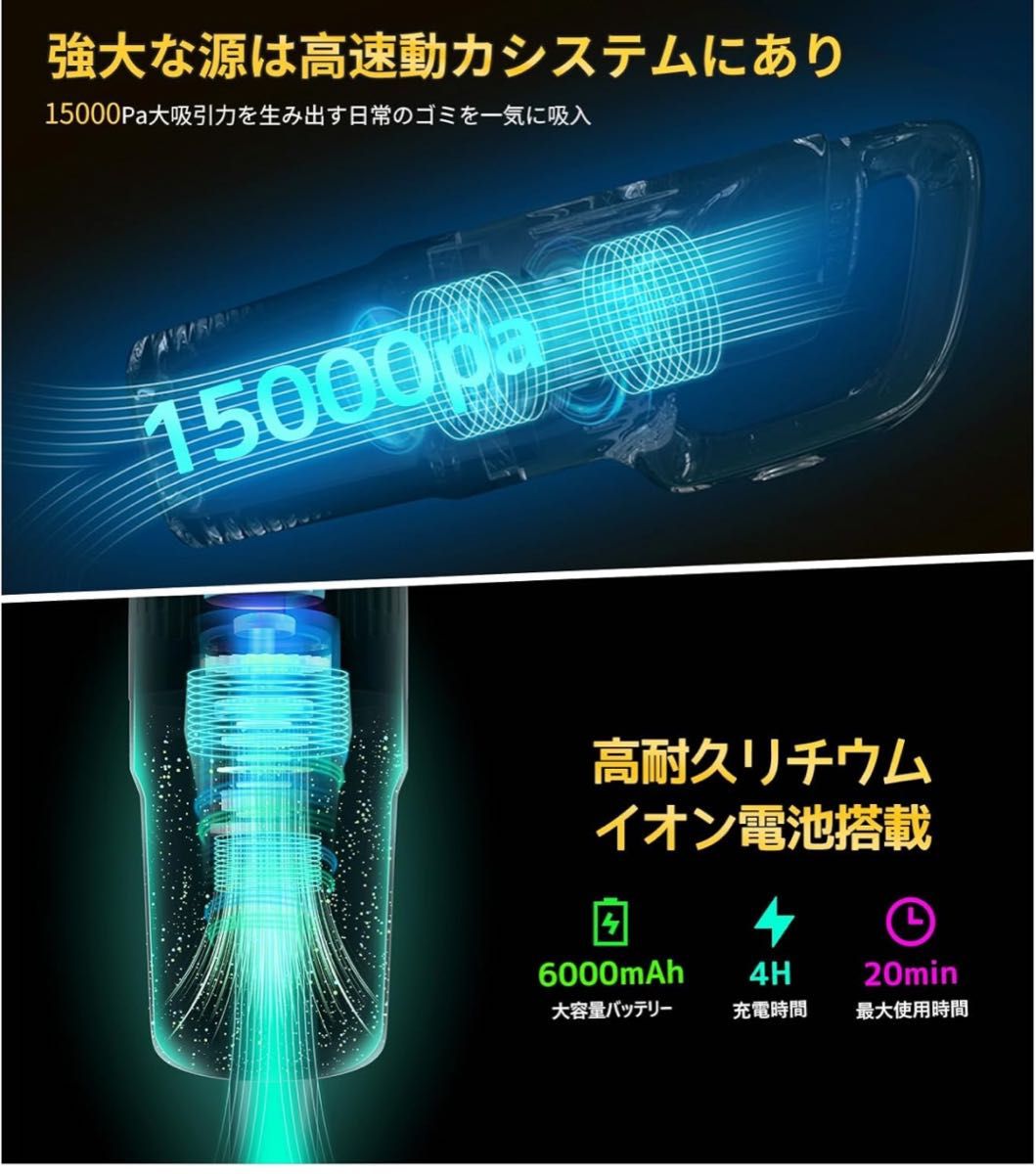 ★15000pa強力吸引★ コードレス掃除機 ハンディークリーナー 掃除機