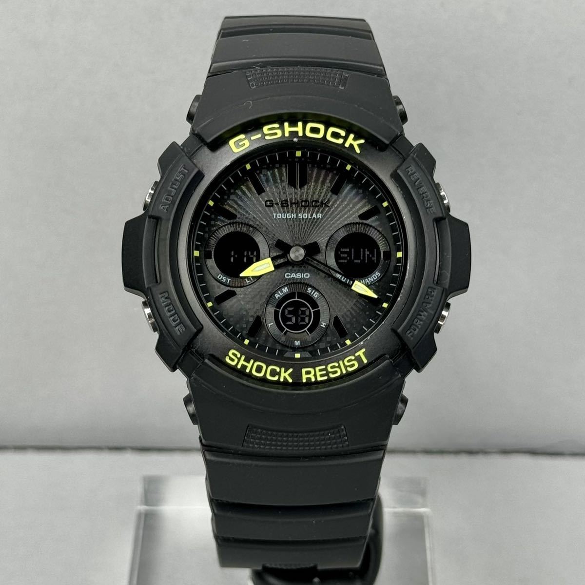 美品G-SHOCK AWG-M100SDC-1AJF タフソーラー 電波受信 電波ソーラー マルチバンド6 アナログデジタル アナデジ ブラック イエロー 反転液晶_画像5