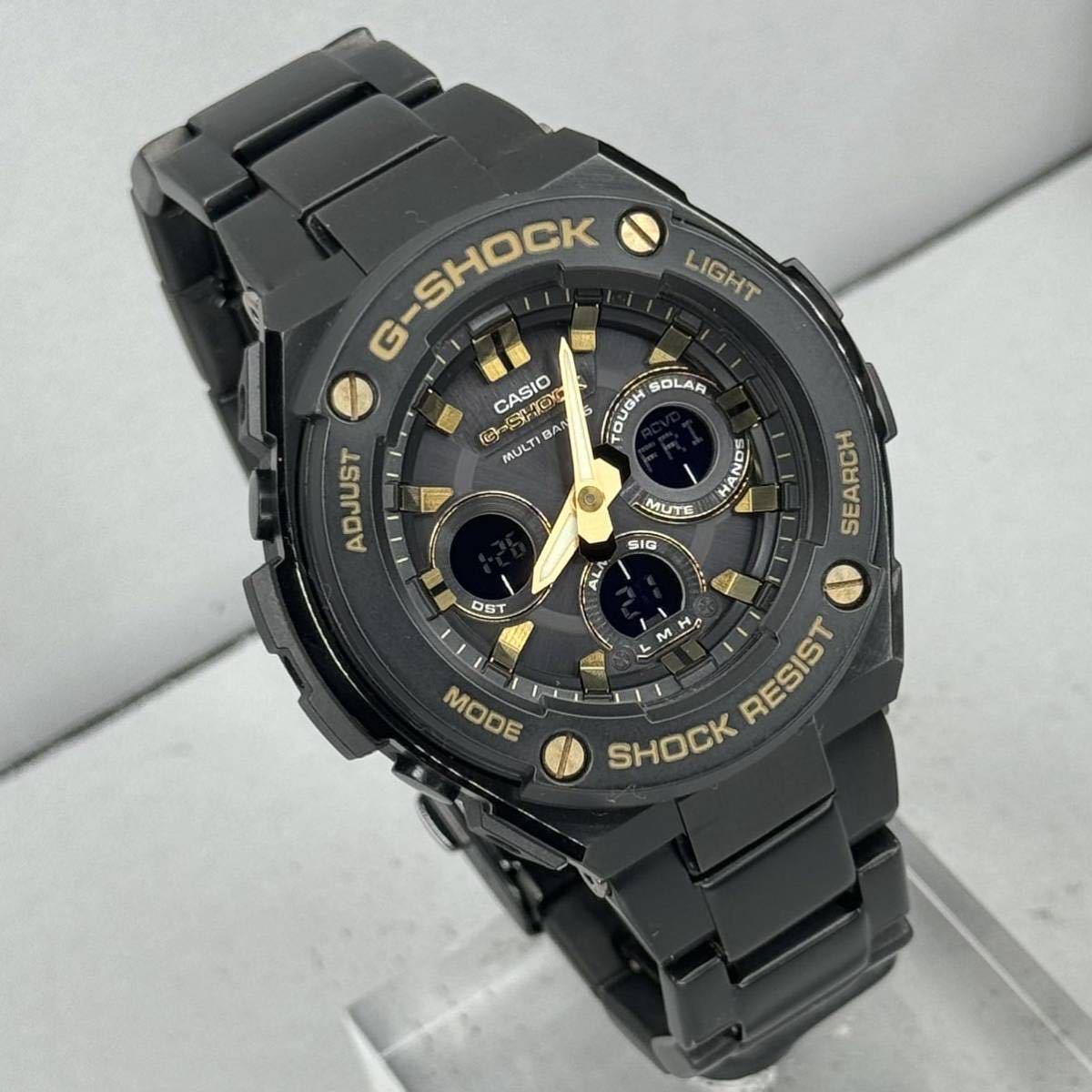 極美品 G-SHOCK GST-W300BD-1AJF Gスチール G-STEEL タフソーラー 電波受信 電波ソーラー マルチバンド6 ブラック ゴールド メタルバンド_画像2