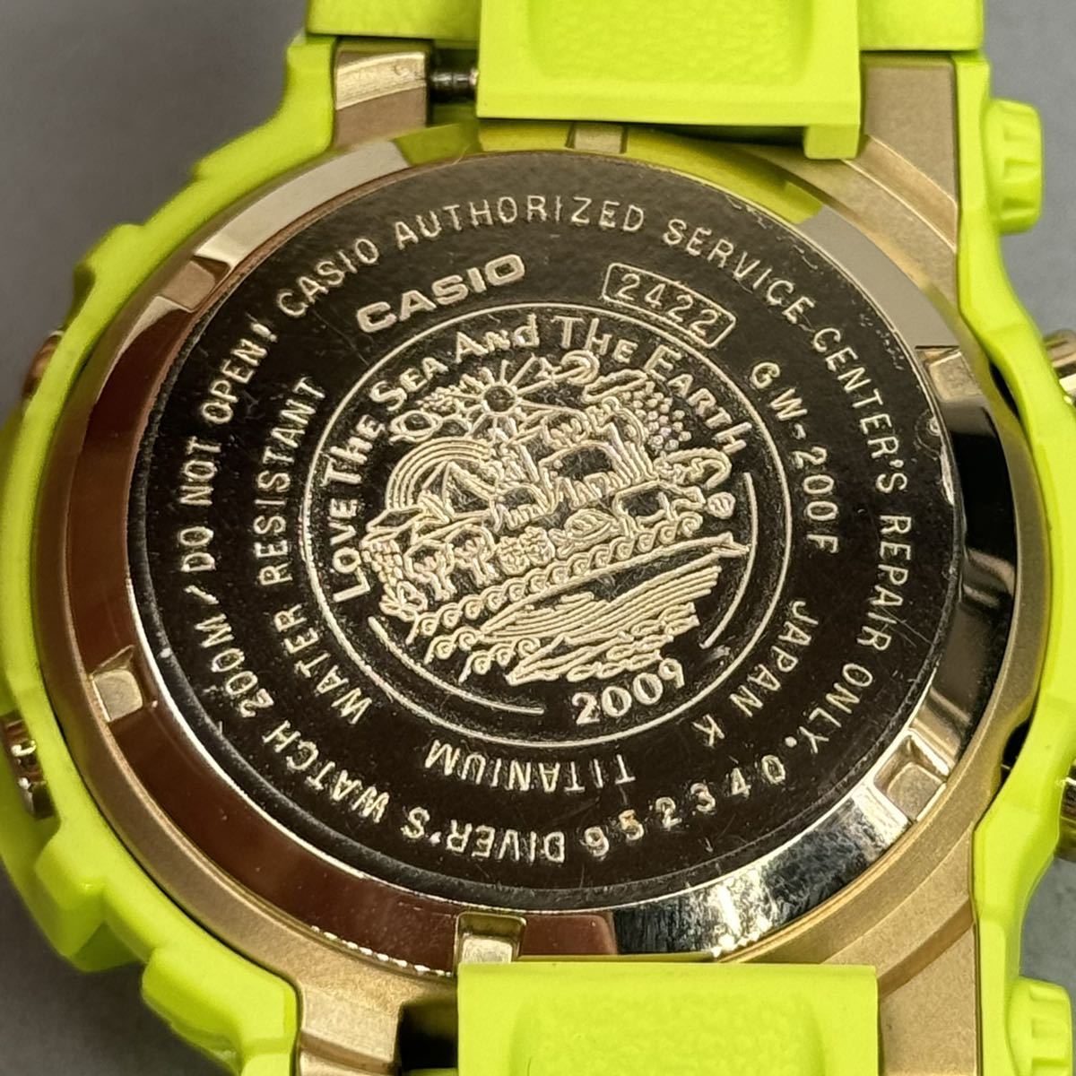 未使用極美品 箱説タグ付G-SHOCK GW-200F-3JR 2004年 アースウォッチ アマガエル 雨蛙 FROGMAN フロッグマン タフソーラー ライムグリーン_画像8