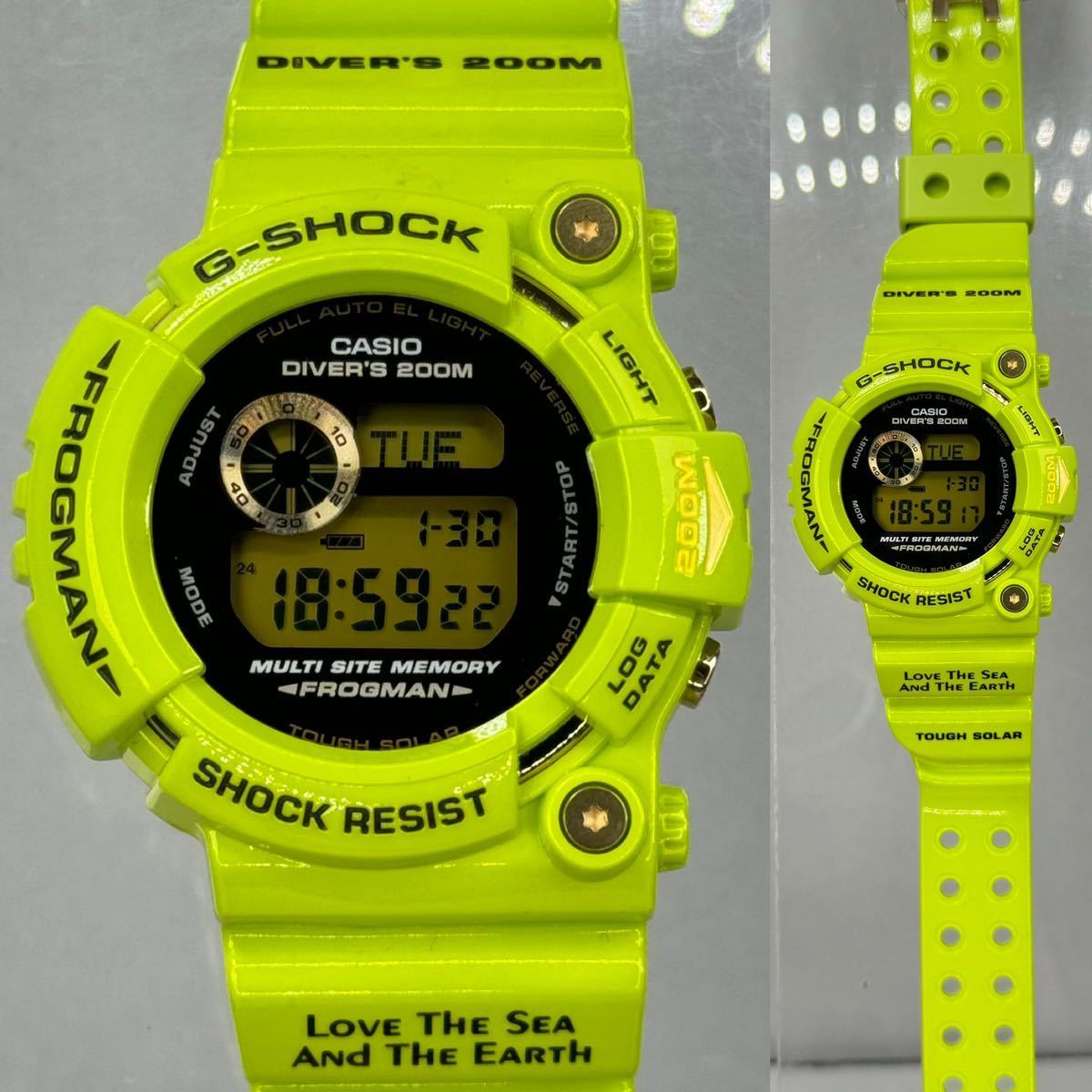 未使用極美品 箱説タグ付G-SHOCK GW-200F-3JR 2004年 アースウォッチ アマガエル 雨蛙 FROGMAN フロッグマン タフソーラー ライムグリーン_画像3