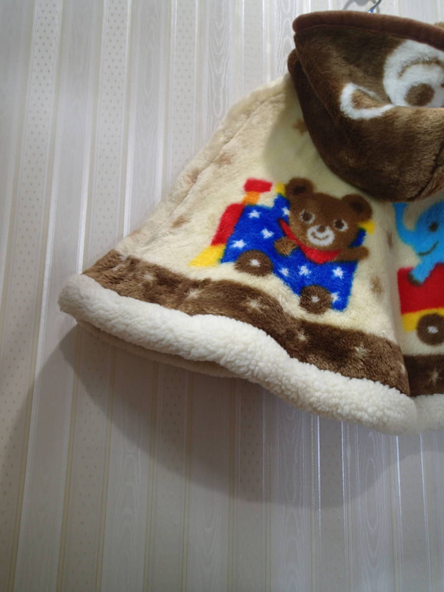 * Miki House /miki house 70-90cm length 30cm* for baby boa poncho / with a hood ./ animal pattern s870