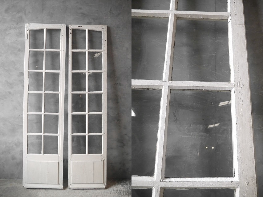 アンティーク　フランス　特大　ガラス窓枠　２枚セット [ft2-540]　窓　ドア　門　店舗什器　建具