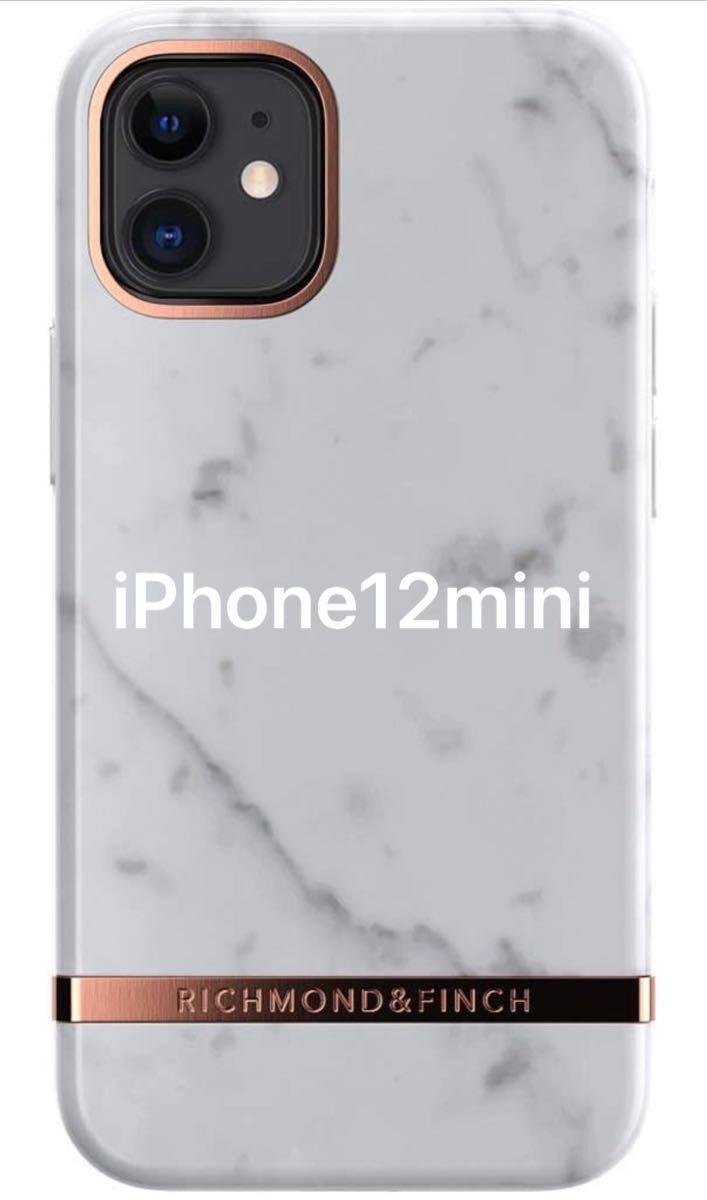 iPhone 12 mini（5.4インチ） FREEDOM CASE マーブル 大理石柄 メタルプレート ホワイト 可愛い