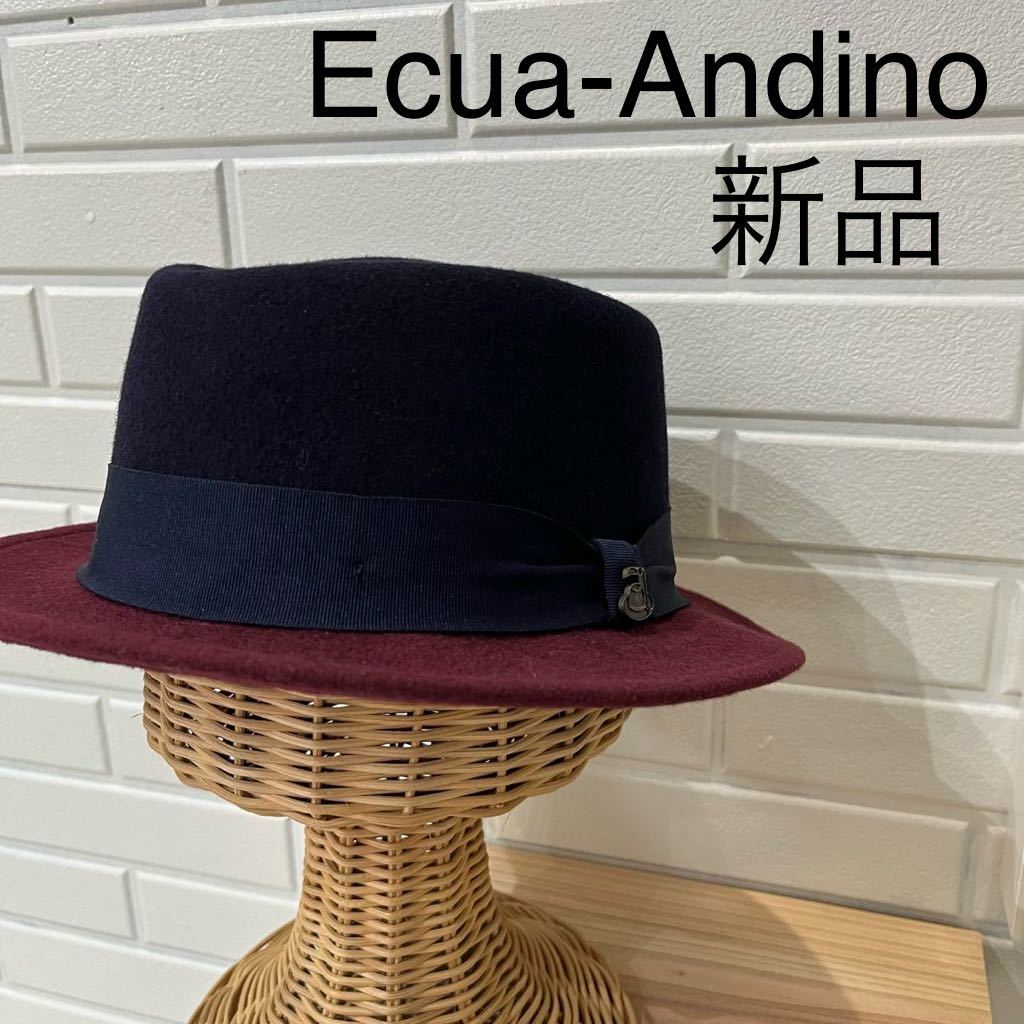 新品 Ecua-Andino エクアアンディーノ 定価10780 HAT ポークパイハット フェルト エクアドル製 ピンバッジ付き バイカラー 玉mc2517_画像1