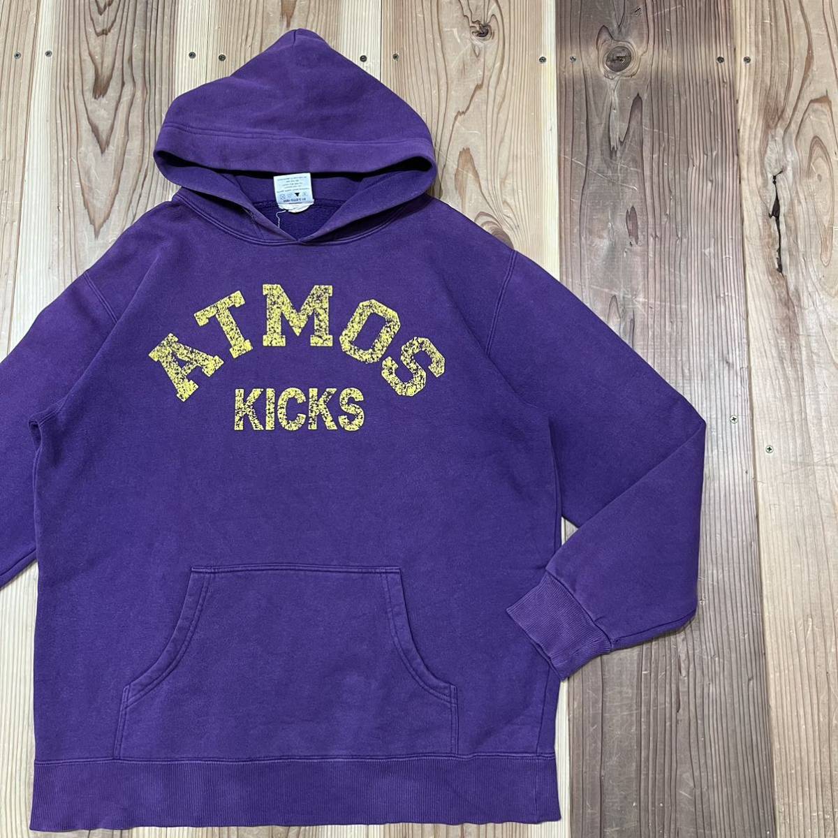 atmos アトモス sweat hoodie スウェットパーカー ビッグプリントロゴ プルオーバー フード パープル サイズL 玉mc2541