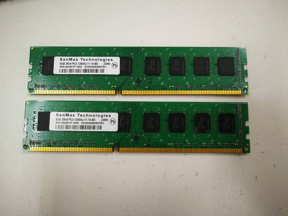 SanMax Tech製 DDR3 PC3-12800u 8GB×2枚 メモリ デスクトップパソコン用_画像1