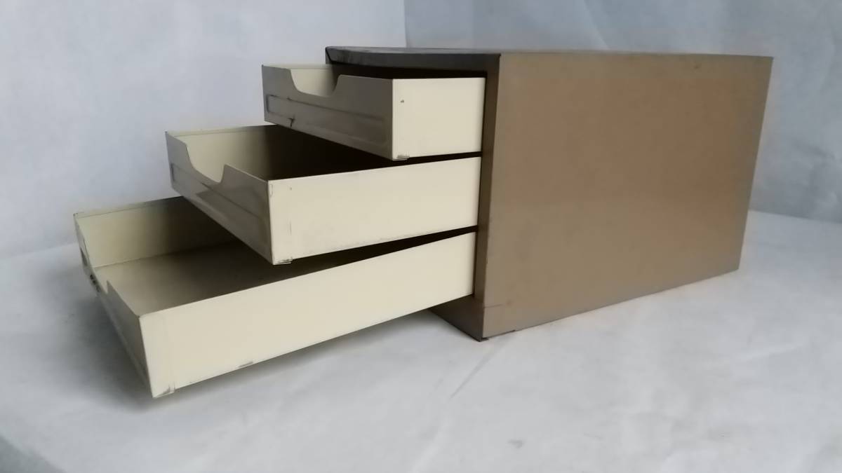 * that time thing * Showa Retro * letter case steel made three step BOX document inserting small drawer cabinet * approximately 22×27×H17.