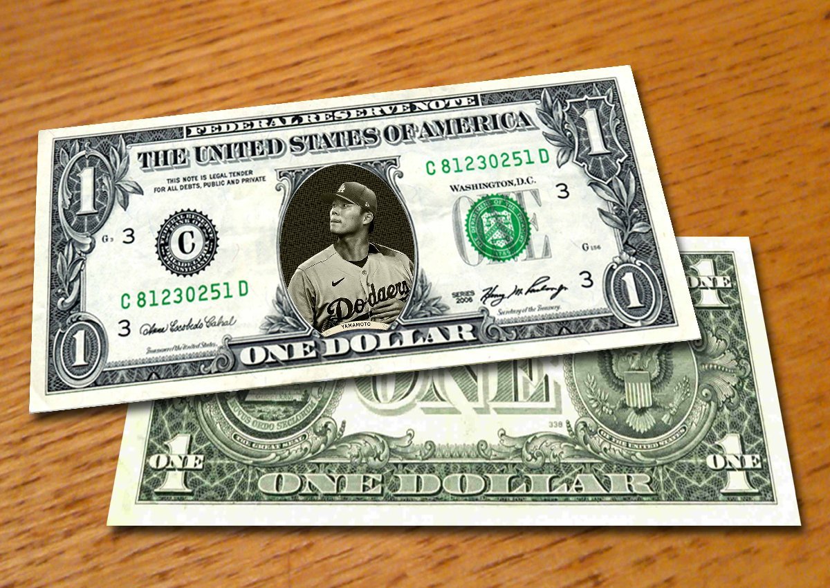 MLB ロサンゼルス・ドジャース 【 山本由伸 】プロ野球選手/本物米国公認1ドル札紙幣-3_画像1