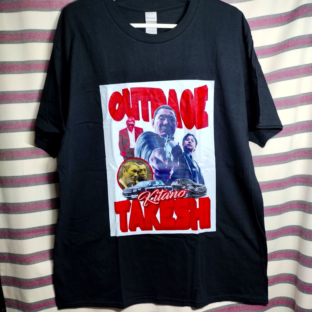 「アウトレイジ(OUTRAGE)」海外版 RAP tee Tシャツ【 黒 Lサイズ 】送料無料 北野武　ビートたけし バンドTシャツ