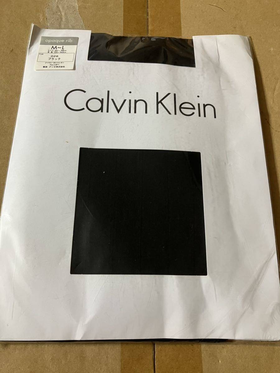 calvin klein opaque rib M-L ブラック カルバンクライン オペーク リブ 柄 黒 グンゼ パンスト タイツ ストッキング_画像1