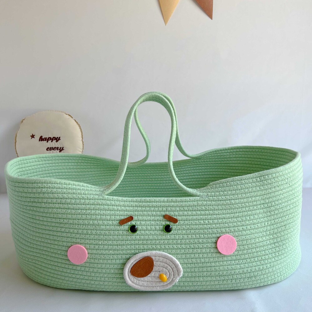 * green × Bear -* baby basket babysrt23 Koo fan basket baby baby crib baby basket basket . basket rope braided 