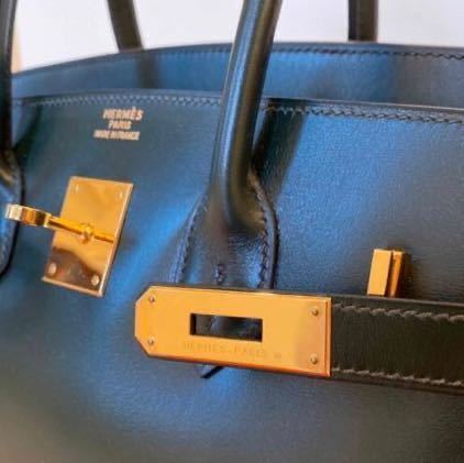 ◆◆◆ HERMES エルメス ボックスカーフ バーキン35 /濃いグリーン　正規品　未使用　美品　刻印あり_画像3