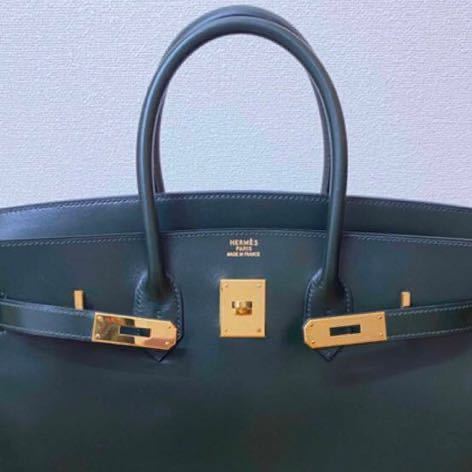 ◆◆◆ HERMES エルメス ボックスカーフ バーキン35 /濃いグリーン　正規品　未使用　美品　刻印あり_画像2