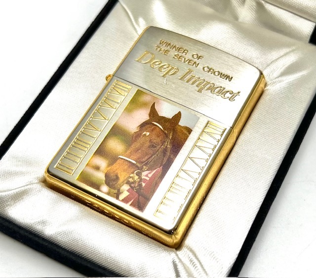レア！ シリアルナンバー入り 限定品！ 未着火！ zippo 2006年 ７冠 記念 Deep Impact ディープインパクト ゴールド 金 ベロアケース 競馬