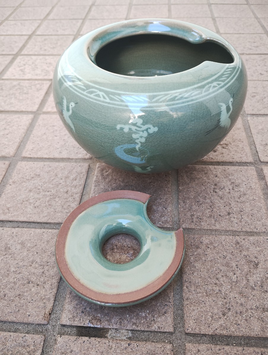韓国青磁　貴重な蓋付き盆栽鉢　ソウルで窯元買い　_画像6
