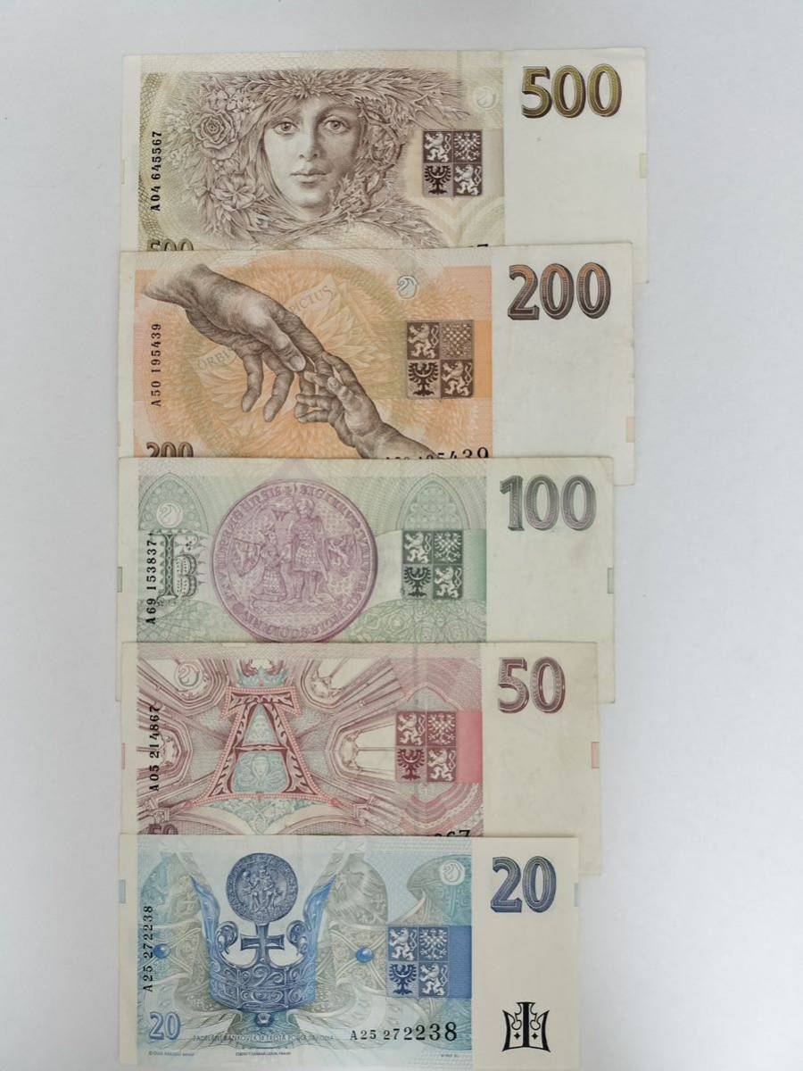 A 1450.チェコ5種 1993-94年版 紙幣 外国紙幣 World Money