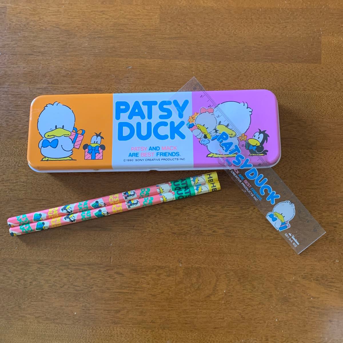 レア★昭和レトロ文具　PATSY DUCK 缶ペンケース　ビンテージ鉛筆　定規セット　デッドストック