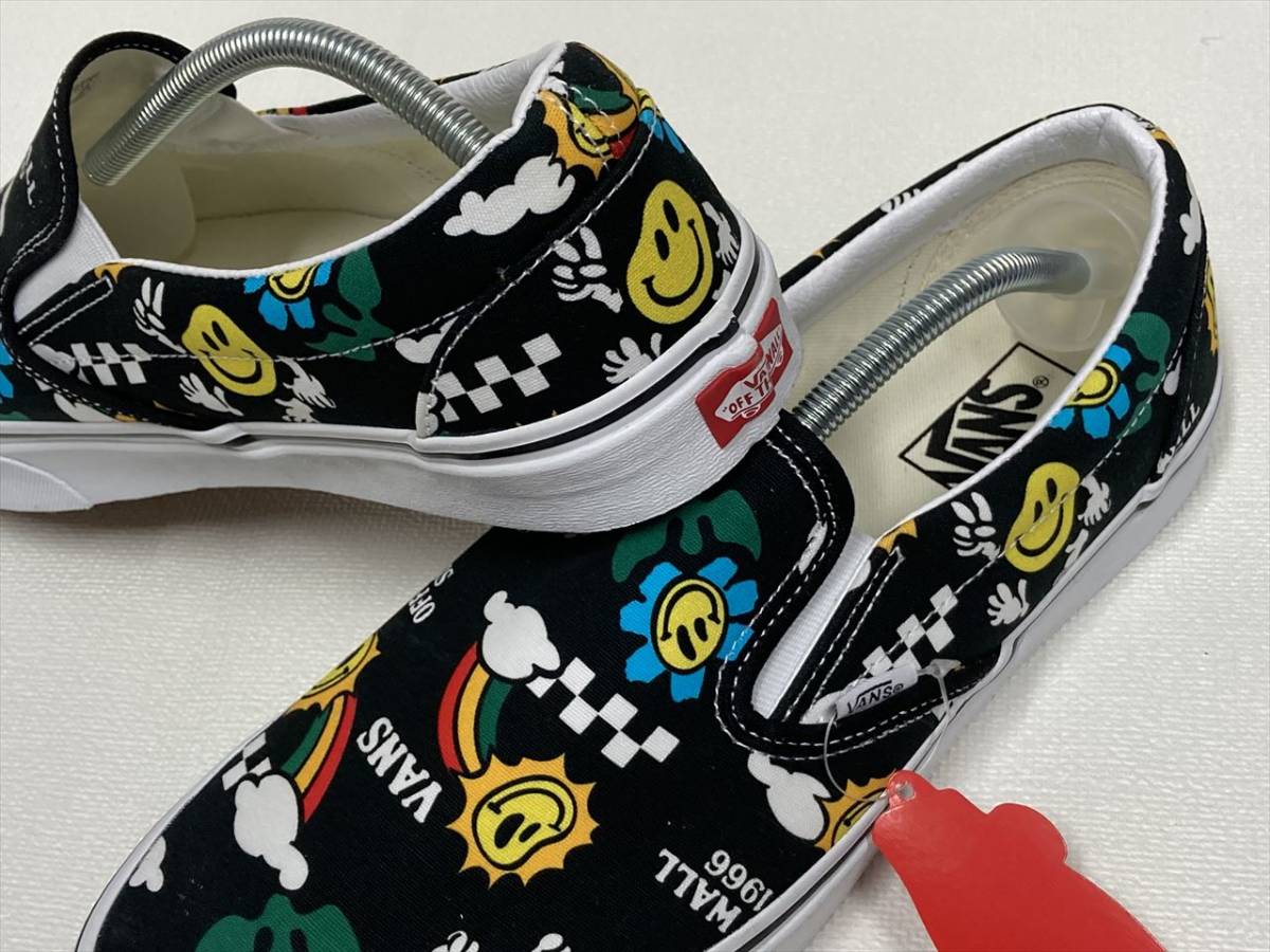 激レアモデル!! VANS スリッポン 黒 キャンバス スマイル 太陽 虹 総柄 US11.5 (29.5cm) SLIPON アメリカ企画限定!! バンズ_画像3