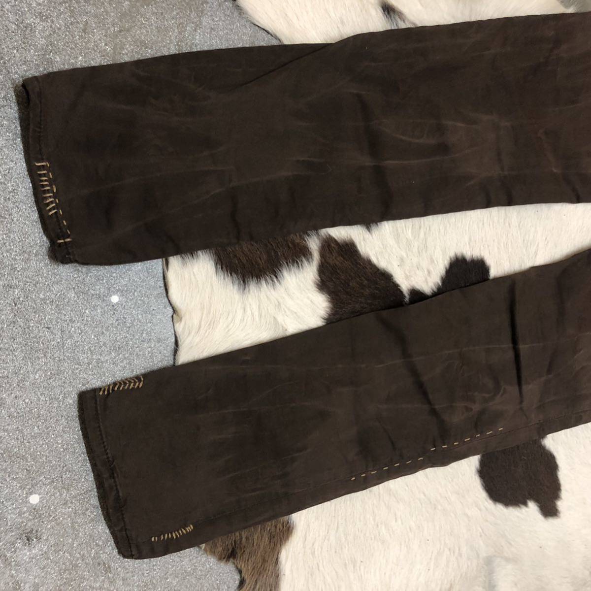 Ralph Lauren ワイルドステッチ スキニー パンツ 茶 ブラウン USED加工 ラルフローレン size 26 刺し子_画像6