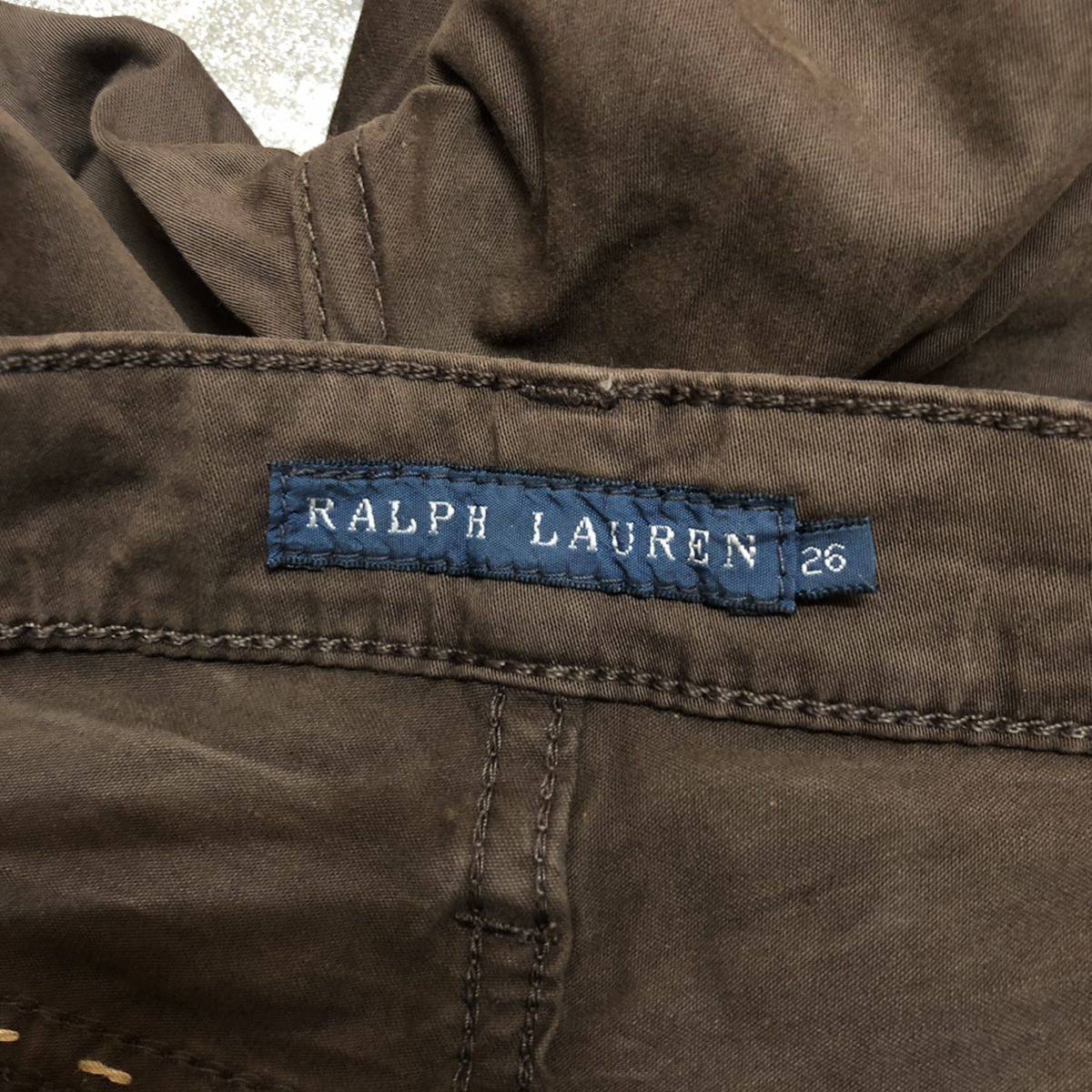 Ralph Lauren ワイルドステッチ スキニー パンツ 茶 ブラウン USED加工 ラルフローレン size 26 刺し子_画像7