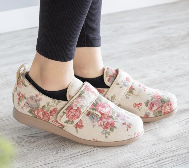  nursing shoes ... both pair double Magic 2 rose ivory size M facility for nursing shoes shoes floral print lady's interior light weight turning-over prevention nursing for 