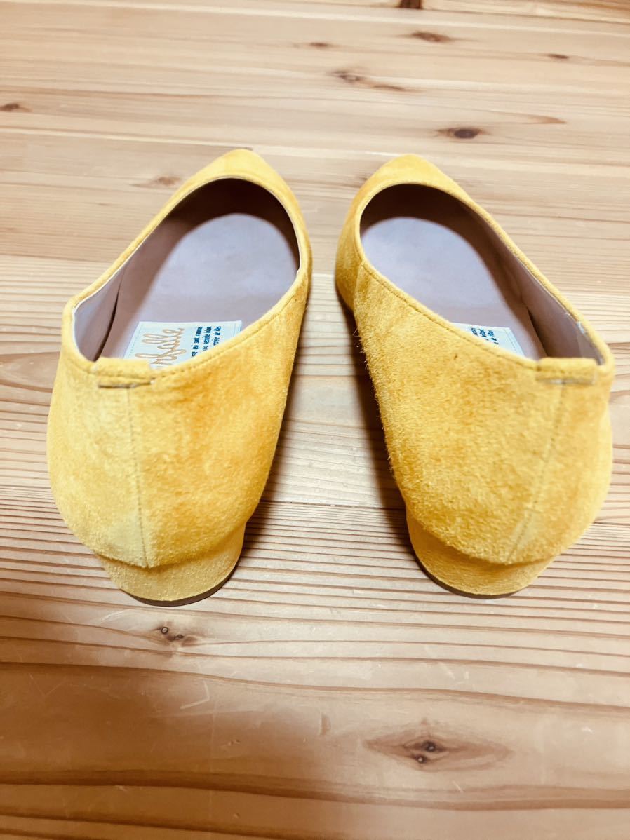  новый товар *faru мех repo Inte dotu замша туфли-лодочки Kelly 40(24.5~25) 3cm каблук желтый горчица 12100 иен женский женская обувь 