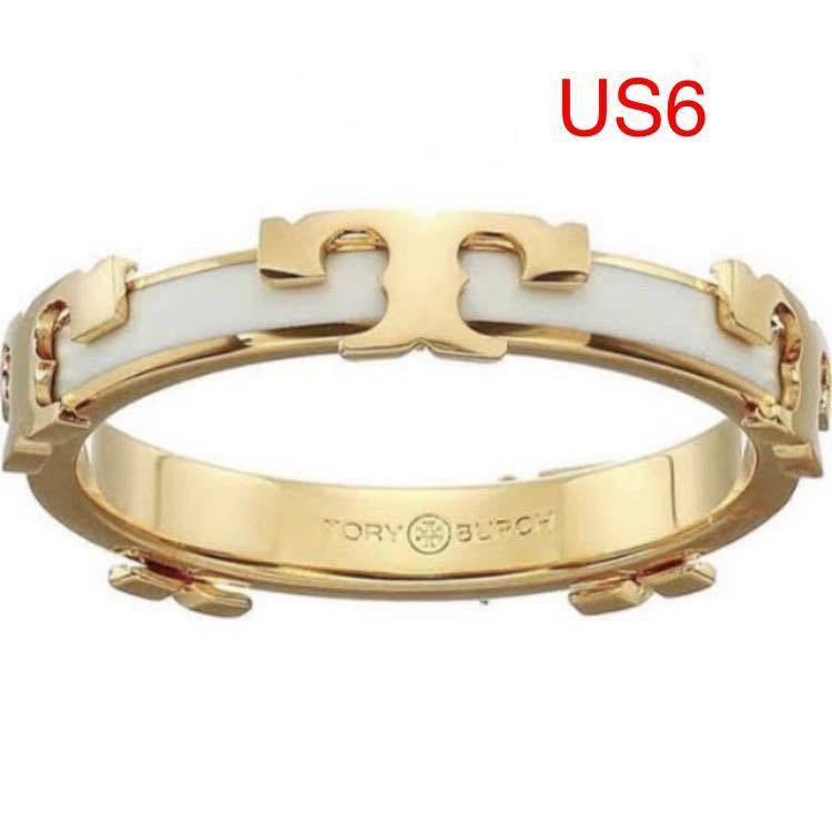 正規　新品　TB037-02 Tory Burch トリーバーチ　セリフT エナメル スタッカブル リング ホワイト　US6 日本サイズ12号_画像1