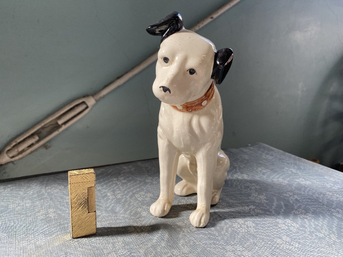 Victor ビクター犬 　21.2cm　Nipper ニッパー 陶器人形 昭和レトロ 当時物ノベルティ▼補修有り_画像3