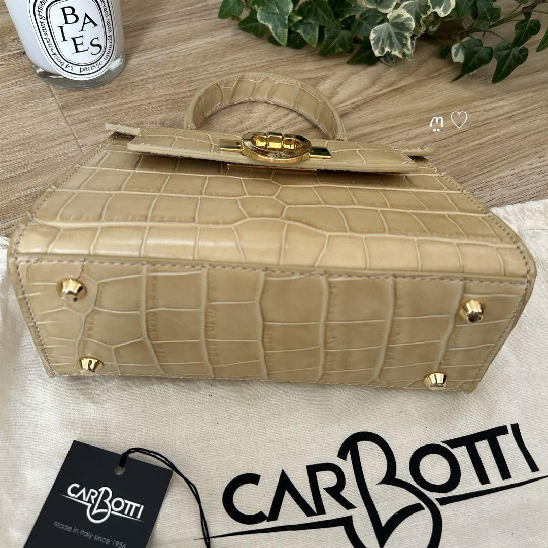 送料無料　CARBOTTI　カルボッティ　リシア241　ハンドショルダーバッグ　斜めがけ　ゴールド金具　クロコダイル型押し　ベージュ_画像5