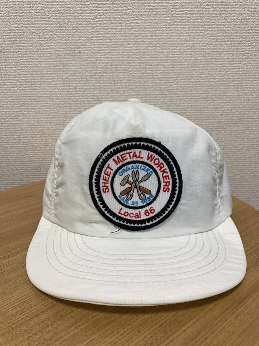 USA古着 CAP AMERICA キャップ 帽子 SHEET METAL WORKERS 企業キャップ CAP USA製 白系 /vintage ワークキャップ_画像1
