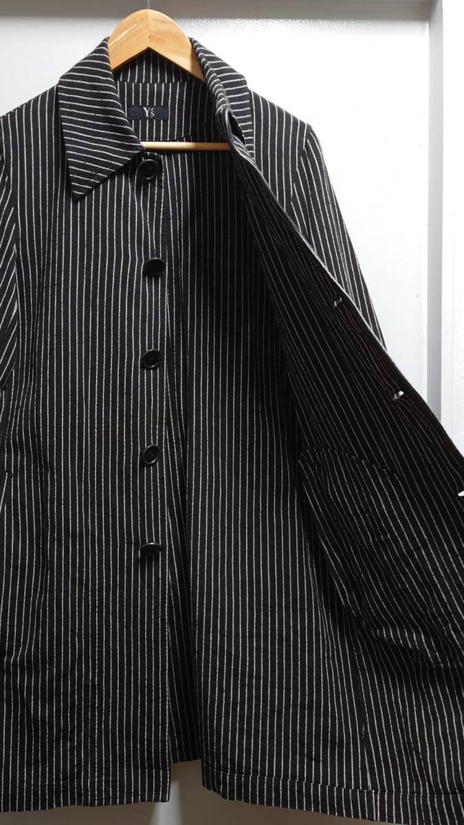 90’s Y’s Yohji Yamamoto コットンキャンバス ストライプ コート ブラック ワイズ ヨウジヤマモト 日本製_画像5