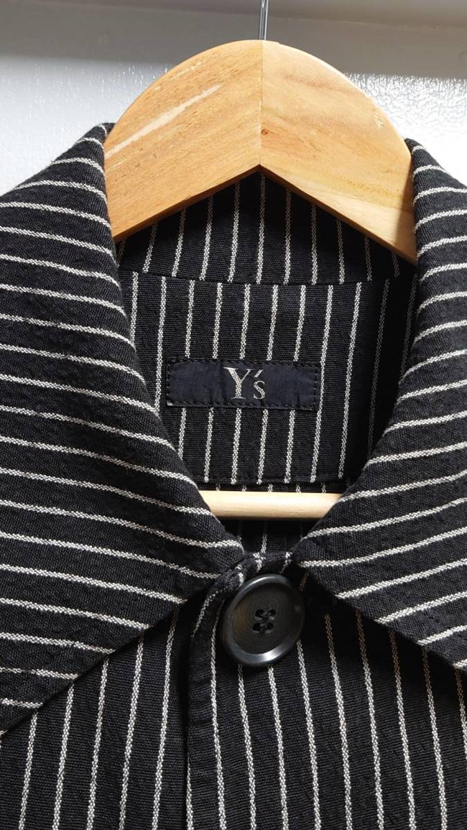 90’s Y’s Yohji Yamamoto コットンキャンバス ストライプ コート ブラック ワイズ ヨウジヤマモト 日本製_画像2