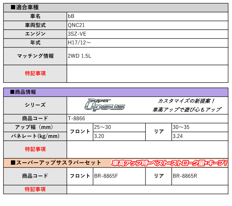 [エスペリア]QNC21 bB_2WD 1.5L(H17/12～)用スーパーアップサス＆バンプラバー_画像2