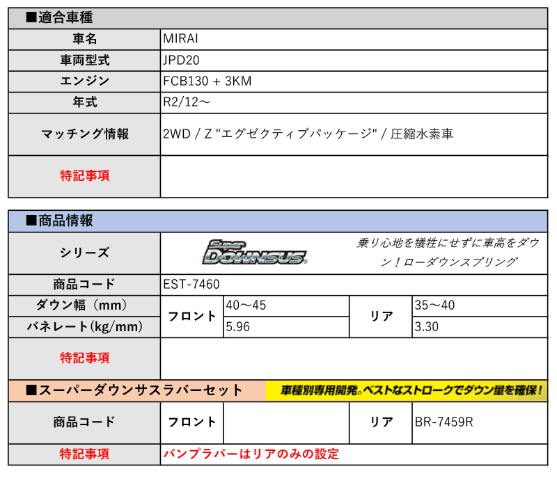 [エスペリア]JPD20 MIRAI_2WD / Z エグゼクティブパッケージ(R2/12～)用スーパーダウンサス＆バンプラバー[車検対応]_画像2