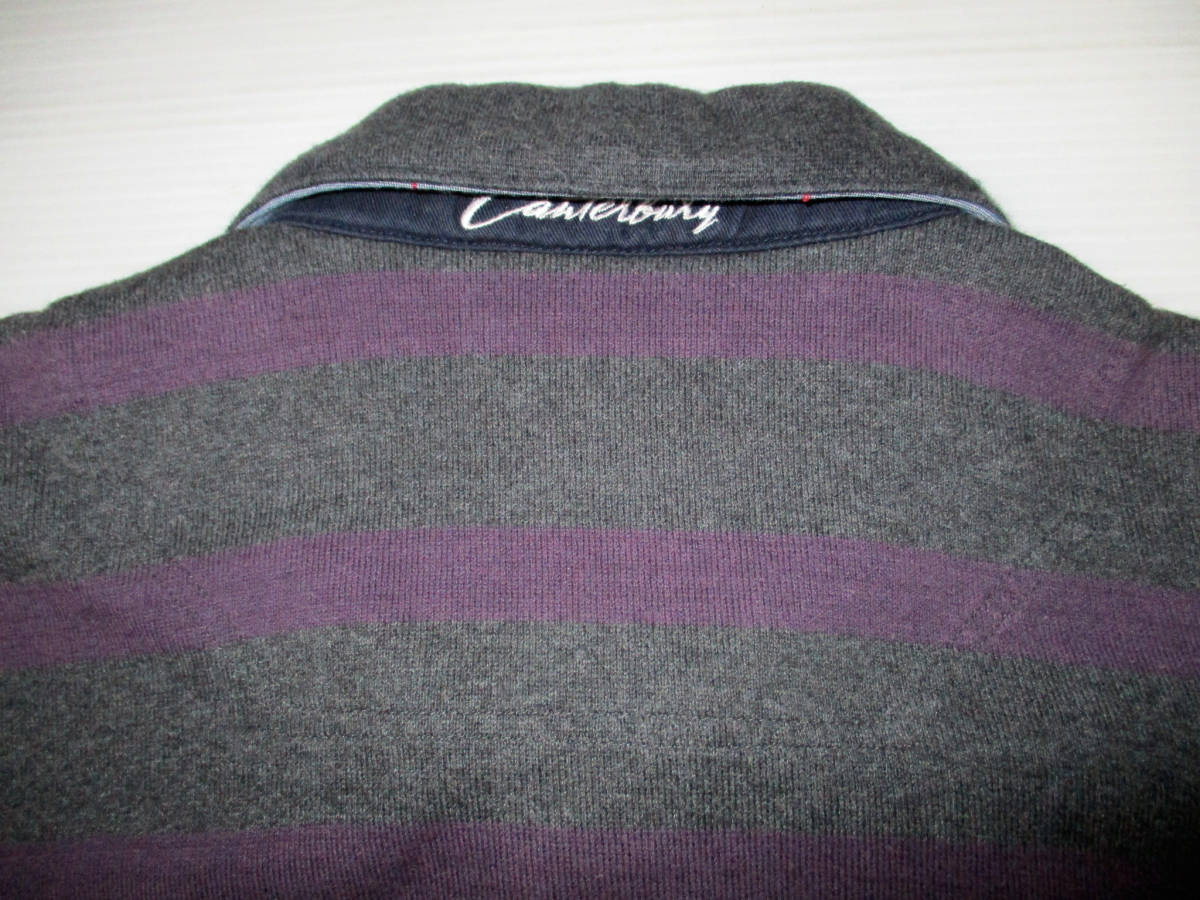 CANTERBURY 　カンタベリー　 ボーダー柄 　長袖ラガーシャツ 　ラグビーシャツ　グレー×紫系　サイズXL　　　（３D_画像4