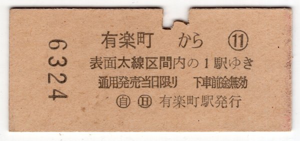硬券　国鉄　地図式　乗車券　有楽町から　3等　10円　35.3.19_画像2