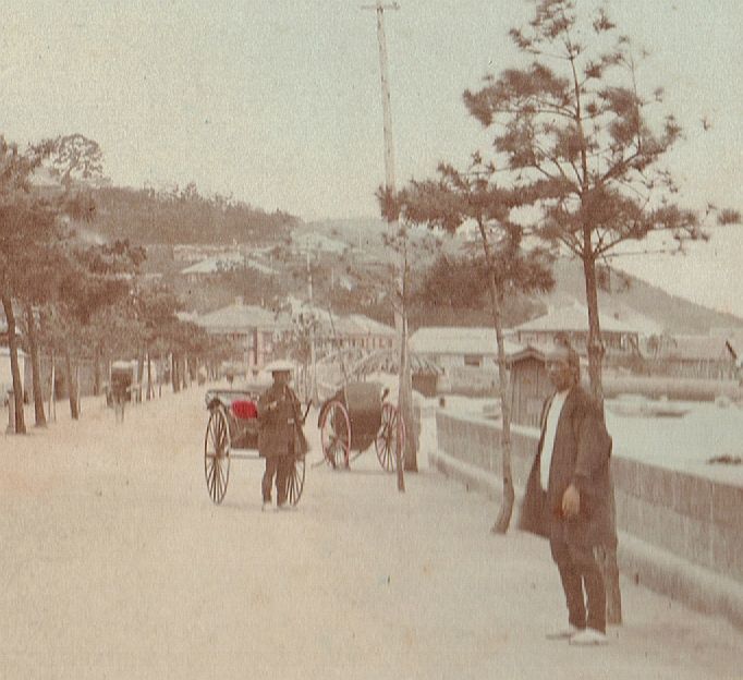 大判手彩色古写真　長崎 大浦海岸通り　明治期_画像3