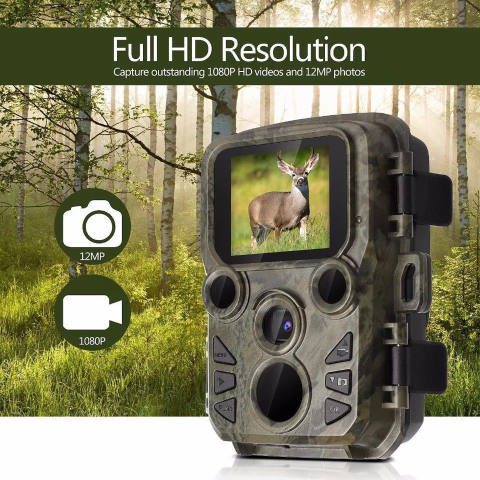 新品・防犯カメラ トレイルカメラ 小型 1080P フルHD 屋外 監視 不可視赤外線カメラ 人感センサー