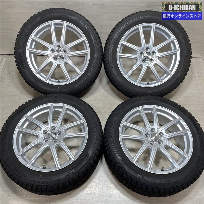 SJ フォレスター スバルXV 等 エコフォルム 7.5-18+53 5H100 ブリヂストン DM-V3 225/55R18 18インチ スタッドレス 4本セット 009kの画像1